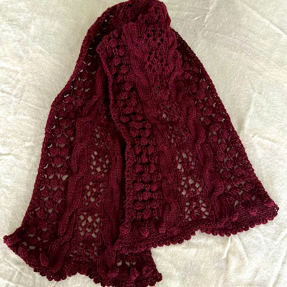 Hand-knit wine red scarf